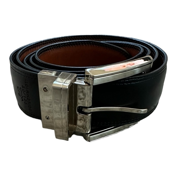 Men’s Belt Black Genuine Leather Belt Silver Buckle Luxury Business Fashion Belt - Picture 5 of 8